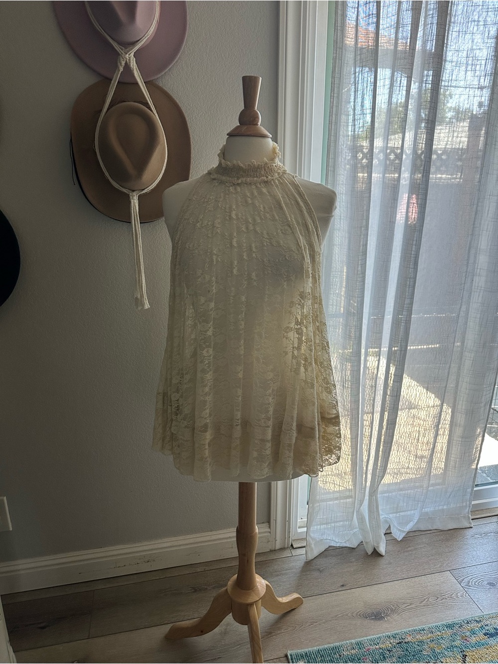 Free People Cream Lace Tunic Top